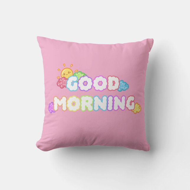 Kawaii Good Morning Sun & Rainbow Clouds Cushion (Front)