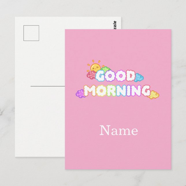 Kawaii Good Morning Sun & Rainbow Clouds Postcard (Front/Back)