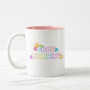 Kawaii Good Morning Sun & Rainbow Clouds Two-Tone Coffee Mug