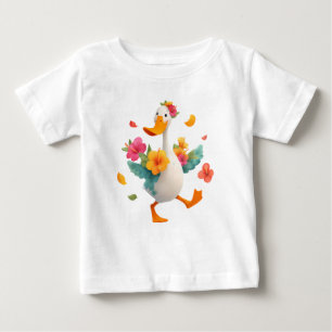 Kawaii Goose Dancing – Cute Duck with Flowers Kids Baby T-Shirt