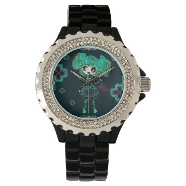 Kawaii Goth Girl Emerald Lolita PinkyP Watch (Front)