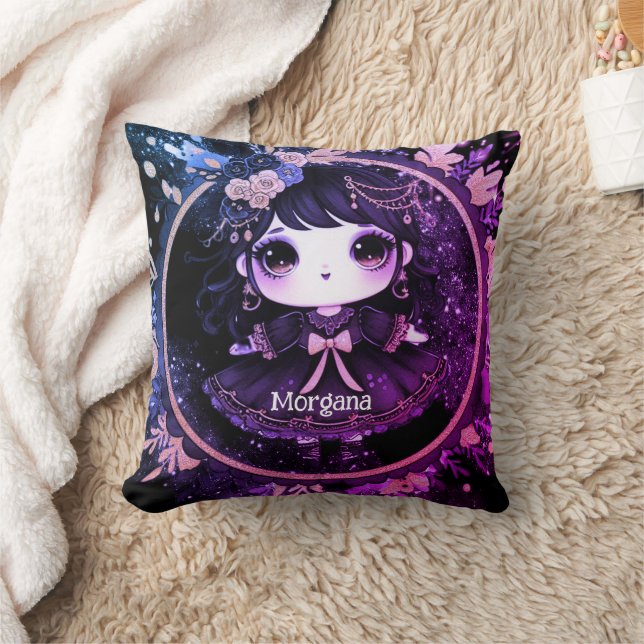 Kawaii Goth Girls Cute Personalised Gothic Chibi Cushion (Blanket)