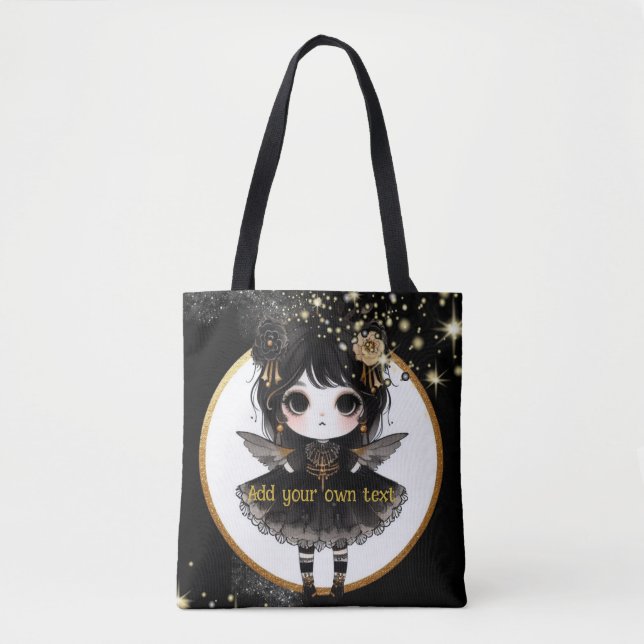 Kawaii Goth Girls Cute Personalised Gothic Chibi Tote Bag (Front)