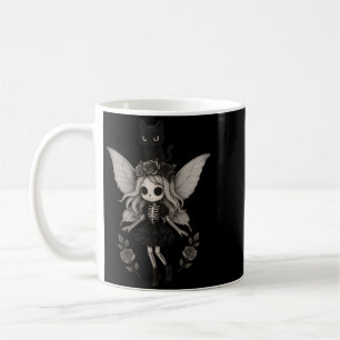 Kawaii Goth Skeleton Fairy With Black Cat Coffee Mug