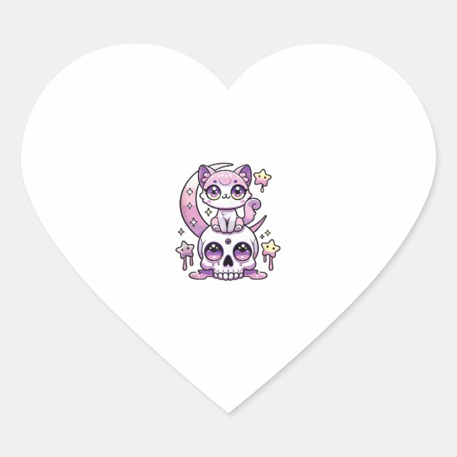 Kawaii Gothic Cat Pastel Gothic Goth Cat _4 Heart Sticker (Front)