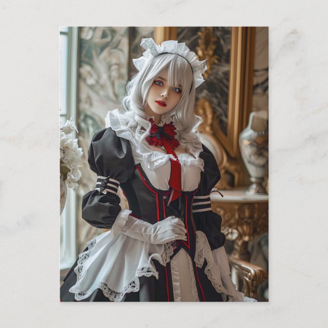 Kawaii Gothic Cosplay Maid Portrait Postcard (Front)