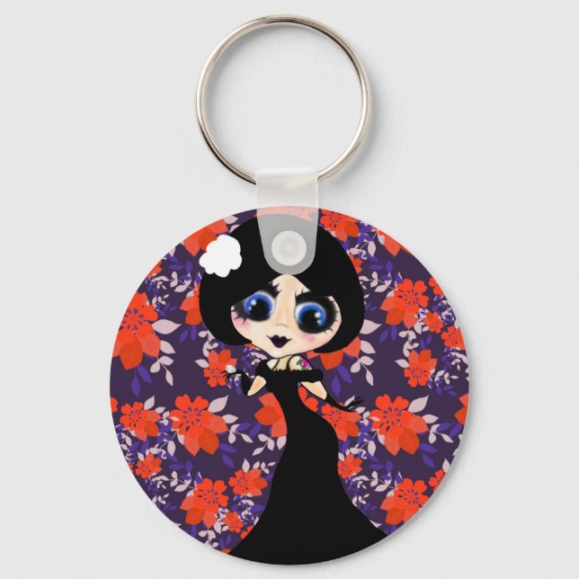 Kawaii Gothic Lolita ArtDeco girl Key Ring (Front)