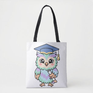 Kawaii Graduation Owl Cute Wise Graduate Tote Bag