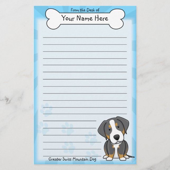 Kawaii Greater Swiss Mountain Dog Stationery (Front)