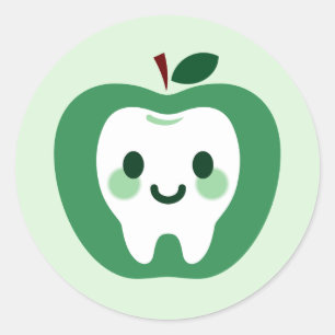 Kawaii Green Apple Tooth Character Classic Round Sticker