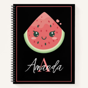 Kawaii Green & Black Watermelon Slice Monogramed Notebook