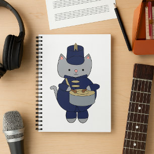 Kawaii Grey Cat Marching Band Drummer Illustration Notebook