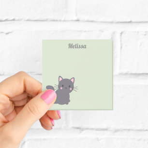 Kawaii Grey Cat Sage Sticky Notes