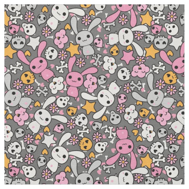 kawaii grey pattern fabric (Close Up)