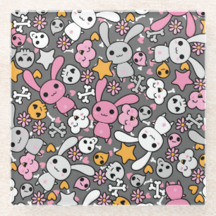 kawaii grey pattern glass coaster