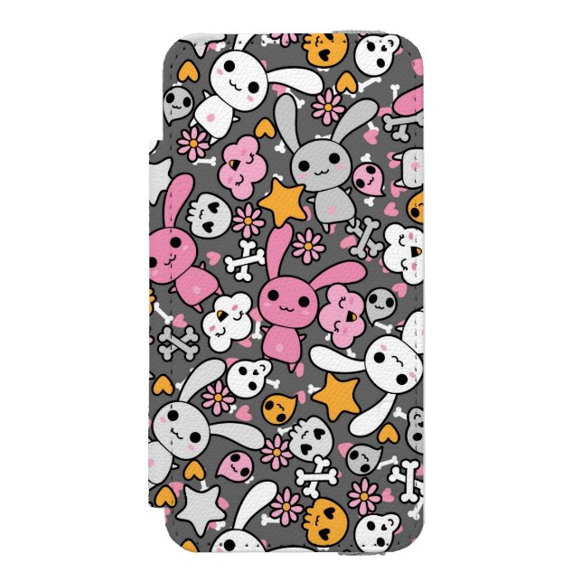 kawaii grey pattern incipio iPhone wallet case (Folio Front)