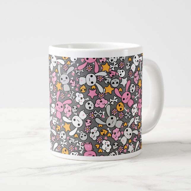 kawaii grey pattern large coffee mug (Front Right)