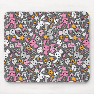 kawaii grey pattern mouse mat