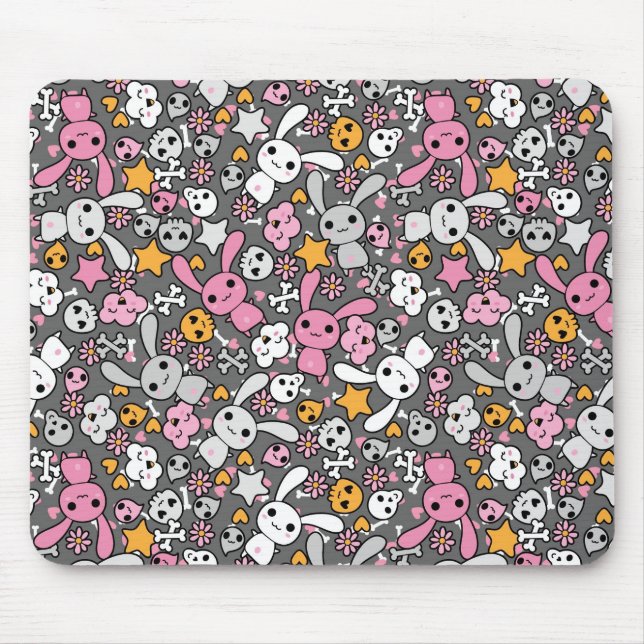 kawaii grey pattern mouse mat (Front)