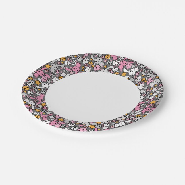 kawaii grey pattern paper plate (Angled)