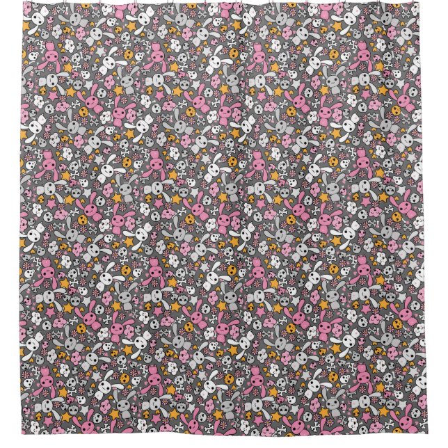 kawaii grey pattern shower curtain (Front)