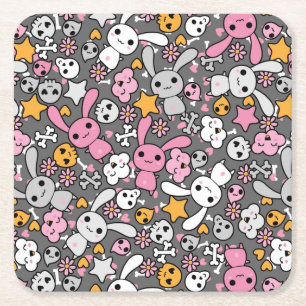 kawaii grey pattern square paper coaster
