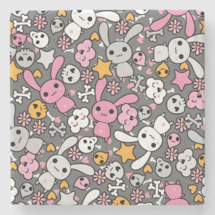 kawaii grey pattern stone coaster