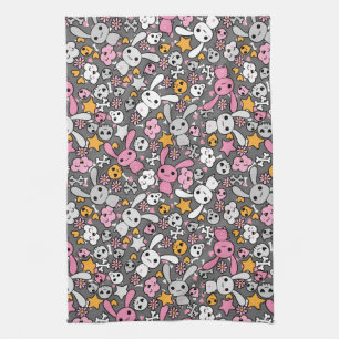 kawaii grey pattern tea towel