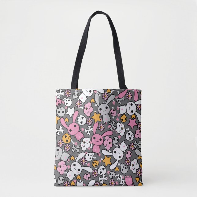 kawaii grey pattern tote bag (Front)