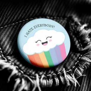 Kawaii Grmpy Cloud and Rainbows 6 Cm Round Badge