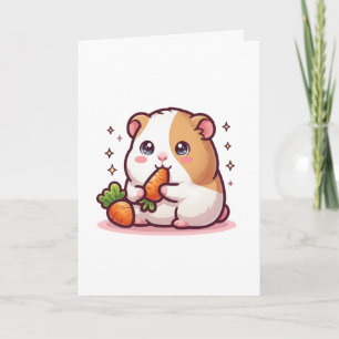 Kawaii Guinea Pig Eating Carrots – Cute Pet Lover Card