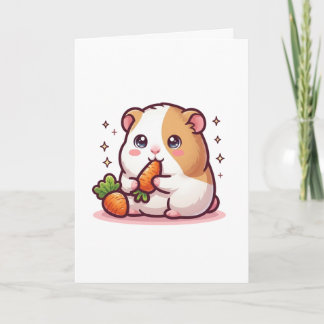 Kawaii Guinea Pig Eating Carrots – Cute Pet Lover Card