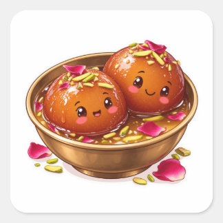 Kawaii Gulab Jamun Sticker, Cute Indian Sweet Mith Square Sticker
