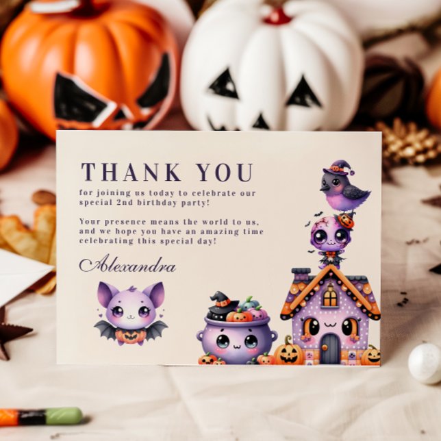 Kawaii Halloween 2nd Birthday Spooky Cute Pastel Thank You Card (Creator Uploaded)