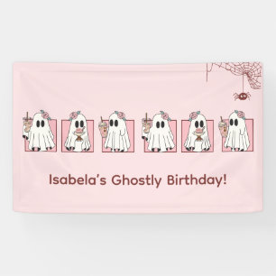 Kawaii Halloween Birthday Banner – Pink Ghosts