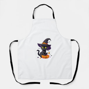Kawaii Halloween Black Cat - Cute Witchy Cat Pumpk Apron