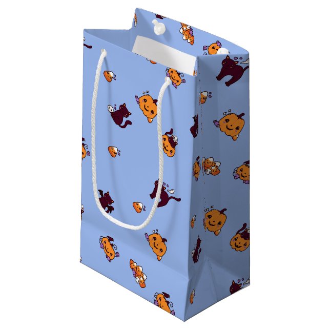 Kawaii Halloween Black Cats & Pumpkins Small Gift Bag (Front Angled)