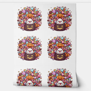 Kawaii Halloween Candy Cute Ghost Pumpkins & Sweet Wallpaper