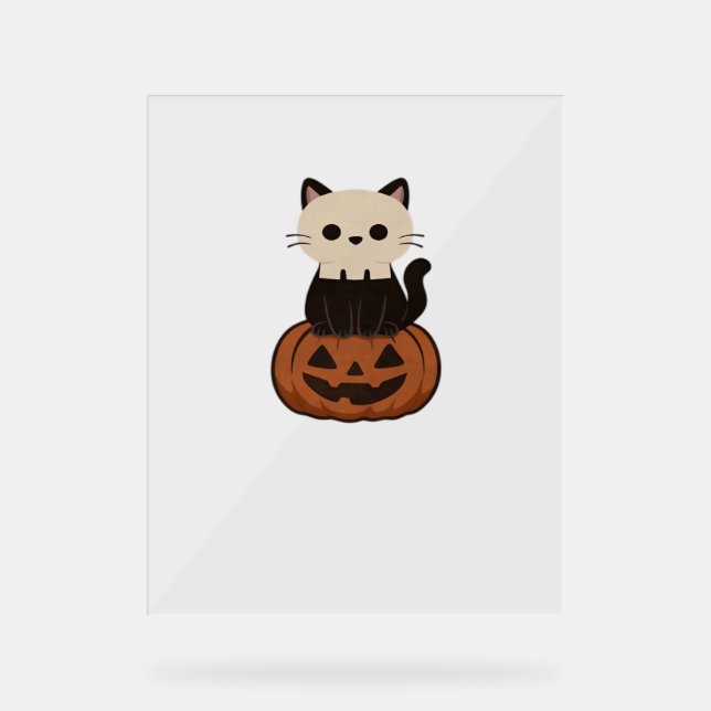 Kawaii Halloween Cat and pumpkin Classic T-Shirt Acrylic Sign (Front)