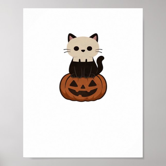 Kawaii Halloween Cat and pumpkin Classic T-Shirt Poster (Front)