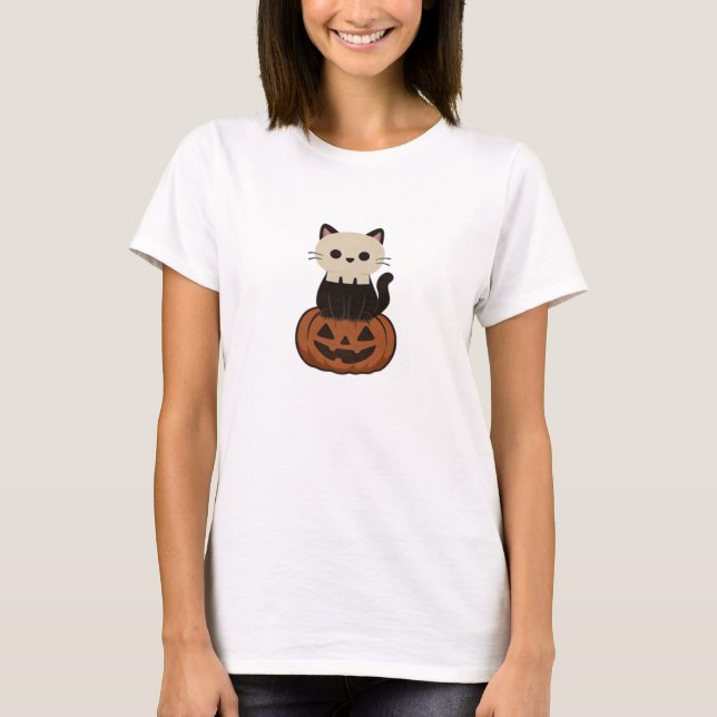 Kawaii Halloween Cat and pumpkin Oversized T-Shirt (Front)