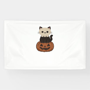 Kawaii Halloween Cat and pumpkin Oversized T-Shirt Banner