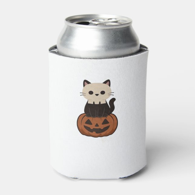 Kawaii Halloween Cat and pumpkin Oversized T-Shirt Can Cooler (Can Front)