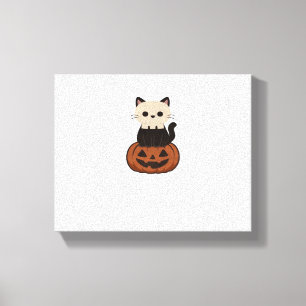 Kawaii Halloween Cat and pumpkin Oversized T-Shirt Canvas Print