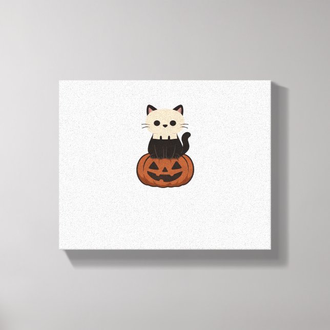Kawaii Halloween Cat and pumpkin Oversized T-Shirt Canvas Print (Front)