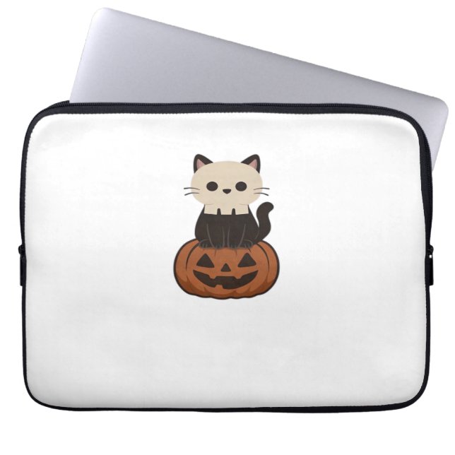 Kawaii Halloween Cat and pumpkin Oversized T-Shirt Laptop Sleeve (Front)
