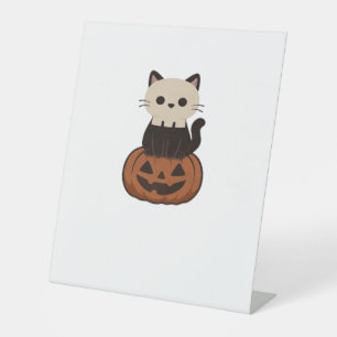 Kawaii Halloween Cat and pumpkin Oversized T-Shirt Pedestal Sign
