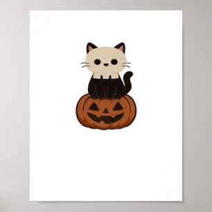 Kawaii Halloween Cat and pumpkin Oversized T-Shirt Poster