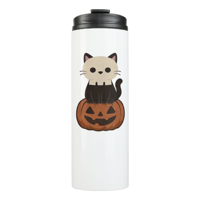 Kawaii Halloween Cat and pumpkin Oversized T-Shirt Thermal Tumbler (Front)
