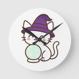 Kawaii Halloween Cat – Magical & Adorable Spooky Round Clock